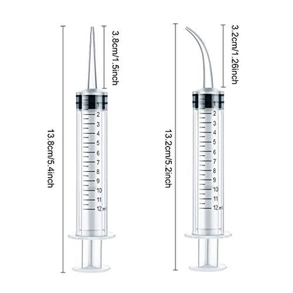 Nuanchu 20 Pieces 12 ml Dental Syringe Irrigation with Curved Tip Straight Tip, Wisdom Teeth Irrigation Syringe Disposable Mouthwash Cleaner for Oral Care, Animal Feeding