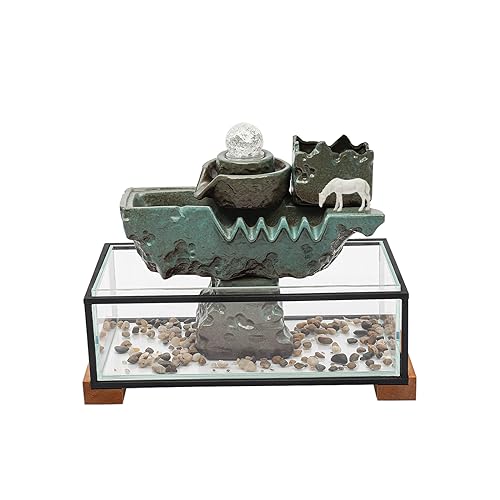 Desktop Water Fountains, Waterfall Fish Tank Indoor Water Fountain Tabletop with Pump & Atomizer, Rockery and Aquariums Water Fall Indoor for Corridor Hall Study Dining Room Bookstore