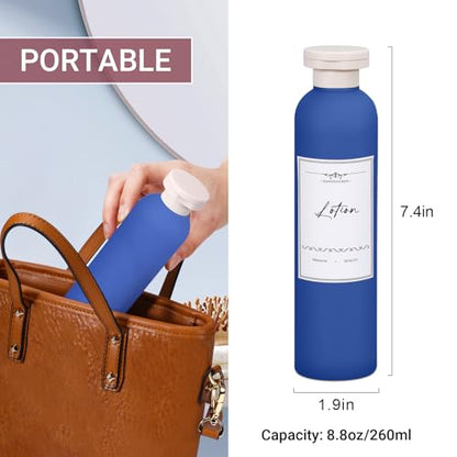 Travel Shampoo Bottle, Empty Plastic Squeeze Bottles 8.8oz with Flip Cap, Lotion Container for Toiletries Travel Size Shampoo and Conditioner - color: Blue