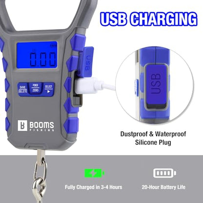 Booms Fishing Digital Fish Scale: 65lb Capacity, USB Charging, XW50 | LCD Display, Waterproof, 8 Memory Storage, Ergonomic Handle, Luggage Scale, Potrable Carry Fishing Accessory - size: Only scale