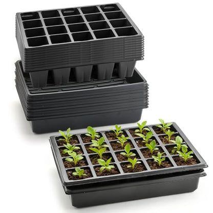 RooTrimmer 10 Pack 2.5 inch Square Pots 3.5 inch Deep 20 Cell Seedling Plug Trays with Water Collection Nursery Trays (15"x11"x3") for Seeds Starting and Transplanting - size: 20 Cell Plug Trays + Flat Trays-10P