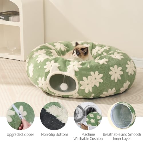 Pesen Cat Tunnel Bed with Soft Cushion for Indoor Cats and Kittens | Interactive Pet Toy Encourages Exploration, Supports Natural Instincts and Bonding for Cats, Small Dogs and Rabbits