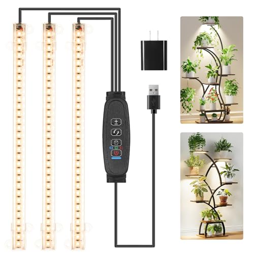 10.2'' 3 Head Grow Light Strips, LED Grow Lamps for Indoor Plants, Full Spectrum 3000K, Plant Light with 3/9/12H Timer, 10 Dimmable Levels for Seedling Succulent, Match for Plant Shelf - color: Warm, size: 10.2Inch 3 Head 1 Pack
