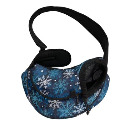 COEQINE Dog Sling Carrier for Small Dogs and Cats Large Capacity Crossbody Purse Blue Christmas Snowflak Print Sling Handbag with Zipper and Adjustable Shoulder Strap - color: Blue Xmas Snowflake