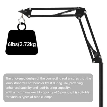 RTNLIT Reptile Lamp Stand - 15.7" to 65.9" Adjustable Height | 360° Swing Arm, Metal Bracket Floor Heat Light Holder, For Bearded Dragon Lizards Turtles Snake and Chicks - size: 16-inch to 66-inch