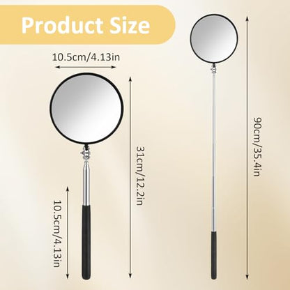 Telescoping Inspection Mirror, 360 Rotation Flexible Inspection Mirror Circular Inspection Mirror with Retractable Handle Round Inspection Mirrors for Checking Vehicle Condition(Dia-4 Inch) - size: Dia-4 Inch