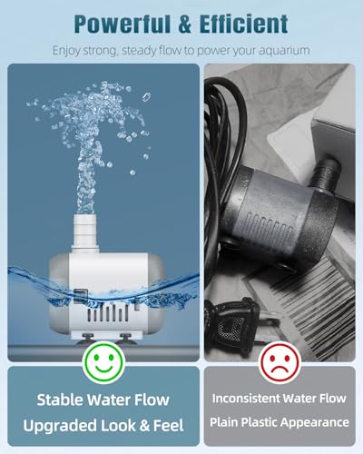 Pawfly Small Fountain Pump, 130 GPH Submersible Water Pump for Fountain, 8 W Mini Water Pump with 2.6 ft. High Lift, Quiet Water Fountain Pump for Aquarium Fish Tank & Waterfall - size: 130 GPH