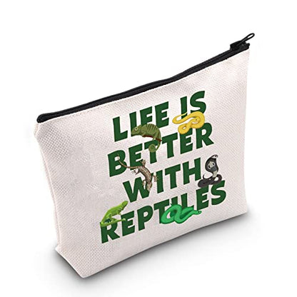 MNIGIU Reptile Lover Gift Life Is Better With Reptiles Cosmetic Bag Reptile Themed Gift Reptile Pet Carrier Bag