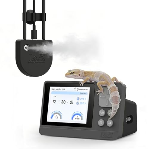 J&A Reptile Fogger, Terrarium Humidifier Mister with Temp & Humidity Probe | Reptile mister, Ideal for Reptiles/Amphibians/Paludarium/Vivarium (Grey & Black)