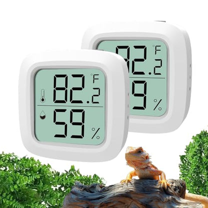 2-Pack Reptile Thermometer and Hygrometer – LCD Digital Temp & Humidity Monitor for Bearded Dragon, Gecko, Snake Tanks, Incubation Boxes, Indoor Pet Habitats - size: White-2PCS