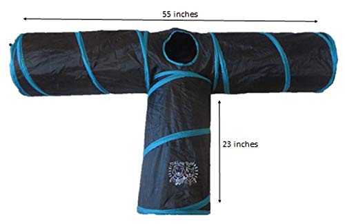 Premium 3 Way Cat Tunnel. Extra Large 12 Inch Diameter and Extra Long. A Big Collapsible Play Toy. Wide Pet Tunnel Tube for Other Pets Too! - color: Black/Blue