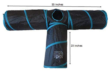 Premium 3 Way Cat Tunnel. Extra Large 12 Inch Diameter and Extra Long. A Big Collapsible Play Toy. Wide Pet Tunnel Tube for Other Pets Too! - color: Black/Blue