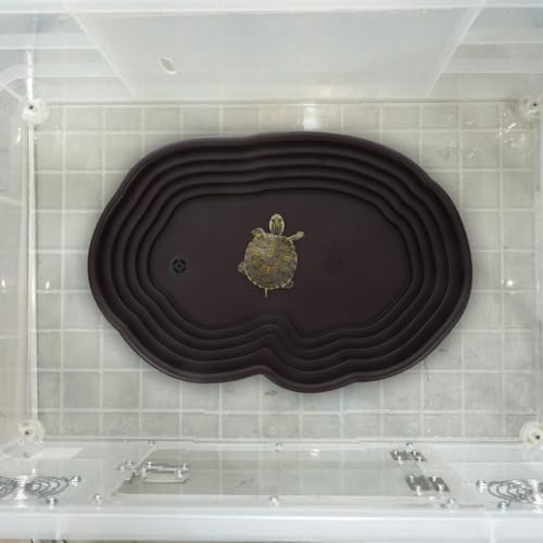 Kisangel Large Turtle Bathing Pool with Ramp 15.35X10.43X1.77In Reptile Water Bowl Tortoise Ramp Platform for Bearded Dragon Gecko Snake Lizard Habitat Accessory