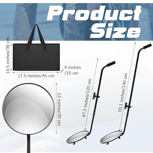 Barydat 2 Pack Under Vehicle Inspection Mirror with Telescoping Handle and Light 12 Inch Diameter Security Angle Adjustment Handheld Inspection Mirror for Under Car Truck Equipment Over Shelf - size: 12 Inch