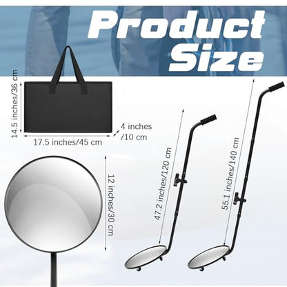 Barydat 2 Pack Under Vehicle Inspection Mirror with Telescoping Handle and Light 12 Inch Diameter Security Angle Adjustment Handheld Inspection Mirror for Under Car Truck Equipment Over Shelf - size: 12 Inch