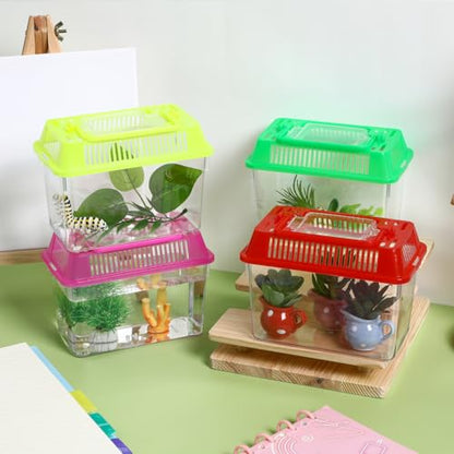 Portable Fish Tank 4-Pack 5.90X4.33X3.74In Handheld Aquarium Plastic Transparent Turtle Box with Handle Small Plastic Fish Carrier for Hamsters and Reptiles