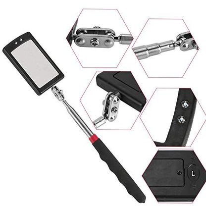 Inspection Mirror telescoping Flexible 360 with Light Swivel for Extra Viewing，Round Mechanic Mirror on a Stick，Magnetic Picker with LED Light Tool Set