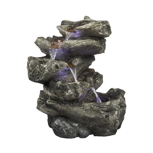 Alpine Corporation WIN1087 Indoor/Outdoor Floor Waterfall Fountain with LED Lights, 5-Tiered Rainforest Fountain 22", Brown - color: Brown - 22"h Rainforest W/ Leds