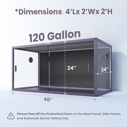 120 Gallon Reptile Tank for Bearded Dragon, Snake, Adult Reptile | Optimal Ventilation & Light Penetration by Rust Proof Mesh Top, Easy Assembly within 6 Steps with Clear Instruction - color: Royal Purple, size: 120 Gallon