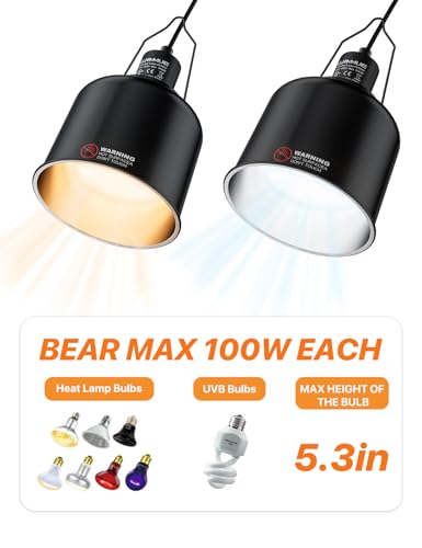 2-Pack 5.5 Inch Deep Dome Reptile Light Fixture with Clamp, ETL Certified E26 Ceramic Socket (100W), Aluminum UVA UVB Basking Lamp Holder for Terrariums, Bearded Dragons and Turtles