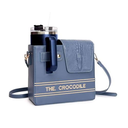 PU Reptiles Texture Drink Container with Adjustable Strap for Coffee Flask Bottles Camping Walking Daily Needs Travel Beverage Bag - color: Blue