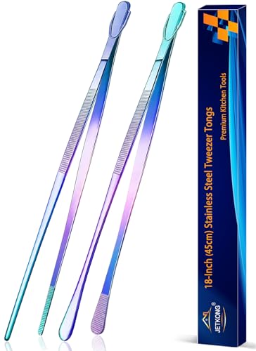 JETKONG 2 Pcs 18 Inch (45cm) Stainless Steel Grill Tongs Heavy Duty Giant Tweezer Tongs, Extra Large Tweezers Tools for Cooking, Grilling, BBQ and Turning Food (Rainbow) - color: Rainbow, size: 18+18 Inch