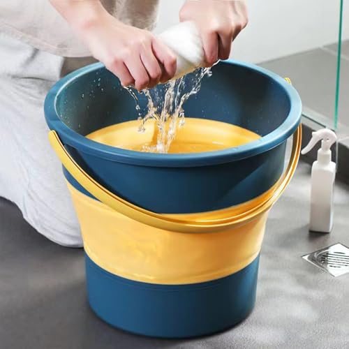 Collapsible Bucket 4.5 Gallon/17L Large Plastic Household Cleaning Mop Buckets Foldable Water Bucket for Car Wash Fishing Camping Beach (Blue) - color: Blue