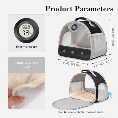 Bearded Dragon Carrier, Reptile Travel Bag with Built-in Thermometer Hygrometer, Breathable Small Animal Carrier with Clear View Window, Portable Guinea Pig Carrier for Gecko, Snake, Hamster - color: Black