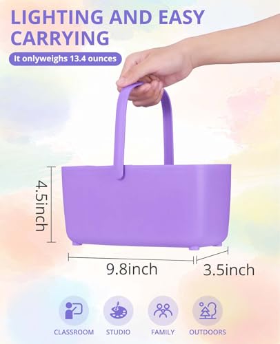 GAMENOTE Paint Brush Cleaner, Paint Brush Holder and Palette, Purple | All-in-one painting station washes and rests brushes, mixes colors, and stores paint in 18 wells with a portable handle. - color: Purple