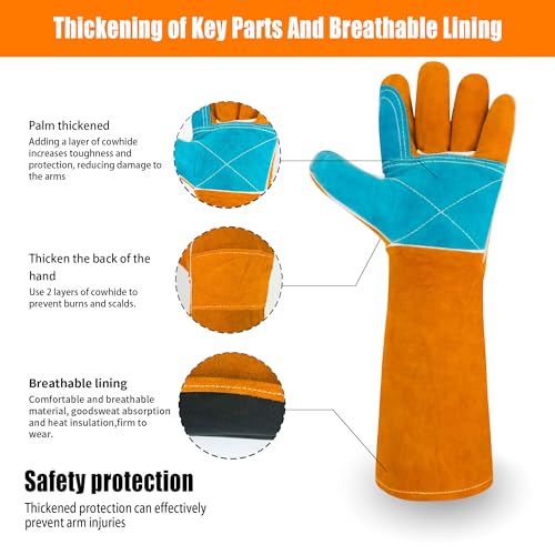 17.7In Cat Gloves, Animal Handling Gloves Bite Proof with Double Leather Pet Grooming for Cats & Dogs - size: Small