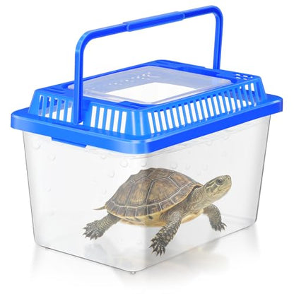 SEWACC Plastic Turtle Tank with Lid, Portable Aquarium Enclosure for Home and Travel, Clear Reptile Carrier Box for and Lizards, Sturdy Pet Habitat