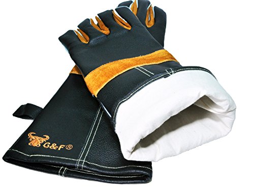G & F Products Leather Heat-Resistant BBQ Gloves, Kevlar Stitch, 1 Size - style: Grain Finish Back/Suede Finish Palm.