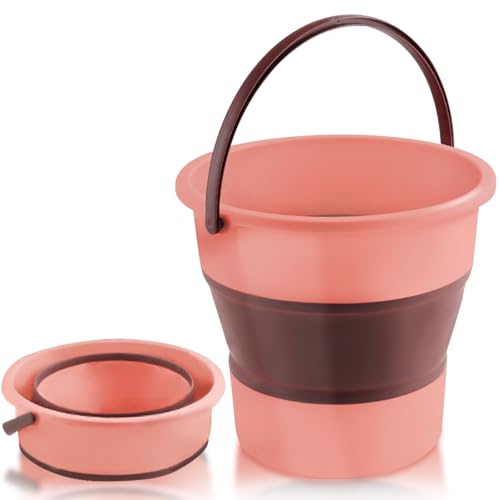 Collapsible Bucket 1.3 Gallon/5L Small Plastic ousehold Cleaning Mop Buckets Foldable Water Bucket for Car Wash Fishing Camping Beach (Pink) - color: Pink