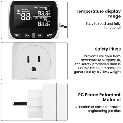 Diymore Digital Plug in Thermostat Outlet Temperature Controller Electric Digital Thermostat Heating Cooling Mode Timer Socket 120V Heating Cooling Control 110V 15A Celsius Fahrenheit Display, White - style: Modern