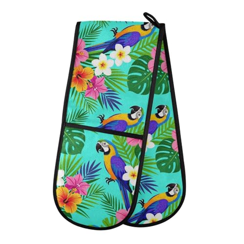 Dual-functionality Mitts and Pot Holders Sets High Heat Resistant Pot Holder Gloves Kitchen Aid BBQ (Tropical Parrot Cover) - color: Tropical Parrot Cover
