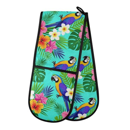 Dual-functionality Mitts and Pot Holders Sets High Heat Resistant Pot Holder Gloves Kitchen Aid BBQ (Tropical Parrot Cover) - color: Tropical Parrot Cover