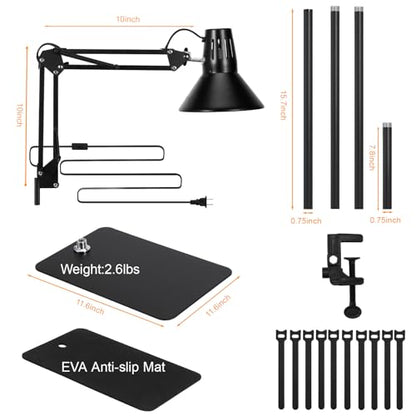 Reptile Heat lamp Reptile Light Fixture with Heat Lamp Stand | Height Range from 15.7inch to 74.3inch with 360°Adjustable Swing Arm for Bearded Dragon Turtles Snake and Chicks - size: 15.7-74.3 inches (with Lampshade)