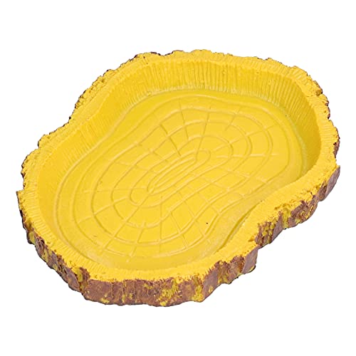 Omabeta Reptile Food Basin Imitation Bark Natural Style Easy Clean Dish for Aquariums Turtles Lizards Size 4.5in