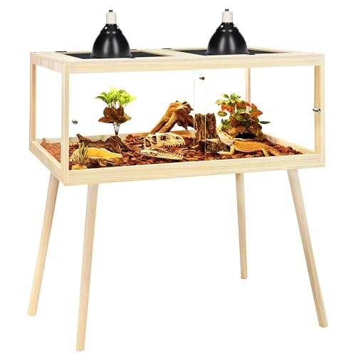 Bearded Dragon Tank with Leg, 80 Gallon Tempered Glass Lizard Tank, Reptile Enclosure with Metal Mesh and Lockable Door, Reptile Tank for Snakes,Chameleon (Oak, 48x19x19 Inch)