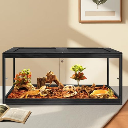 82 Gallon Bearded Dragon Tank, 48 x 20 x 20 Inch Tempered Glass Reptile Enclosure with Metal Mesh Top, Lockable Sliding Front Doors, Large Lizard and Snake Terrarium, Black - color: Black, size: 82 Gallon (48x19.5x19.5 Inch)