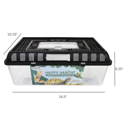 Happy Habitat (Large) - Ventilated Enclosure & Breeder Box - for Live Feeder Insects, Reptiles, Amphibians & Other Small Pets - Durable Plastic Portable Terrarium - size: Large