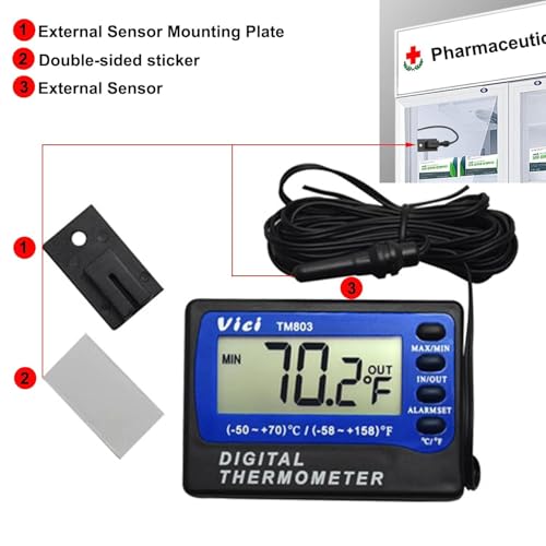 Digital Alarm Thermometer VICI TM803 Temperature Meter for Medicine Cabinets Aquariums Fridge Freezer Refrigerator Celsius(℃) /Fahrenheit(℉) Thermometers