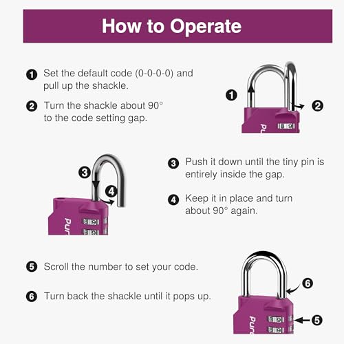 Puroma 1 Pack Combination Lock Locker 4 Digits Combo Padlock Gym Red-Violet | For School Gate Fence Toolbox Hasp Storage, Outdoor, Resettable, Weatherproof, Side Window, Crack Cut Resist, Hardened Steel - color: Red-Violet