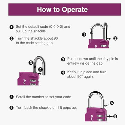 Puroma 1 Pack Combination Lock Locker 4 Digits Combo Padlock Gym Red-Violet | For School Gate Fence Toolbox Hasp Storage, Outdoor, Resettable, Weatherproof, Side Window, Crack Cut Resist, Hardened Steel - color: Red-Violet