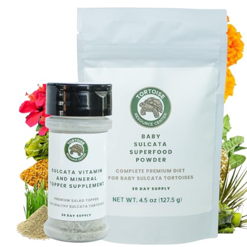 Baby Sulcata Tortoise Food Bundle | Superfood Powder + Vitamin & Mineral Topper | Complete Premium Diet & Nutrition for Baby Sulcata Tortoises | 30 Day Supply
