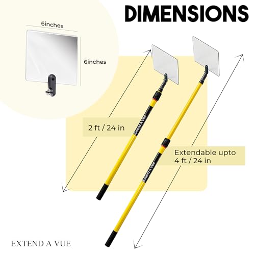 Telescoping Inspection Mirror - Standard Fiberglass, Lightweight & Durable, 2 ft - 4 ft Pole, 6 x 6 inch Acrylic Mirror - size: 6 x 6 inch Acrylic Mirror, style: 2 ft - 4 ft Pole