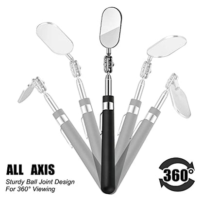 3 Pieces Telescoping Inspection Mirror Round Square Mirror Inspection Tool for Checking Vehicle, Observing Eyelashes Mouth and Other Small Parts(Extended, with Light, Oval Style) - style: Extended, With Light, Oval