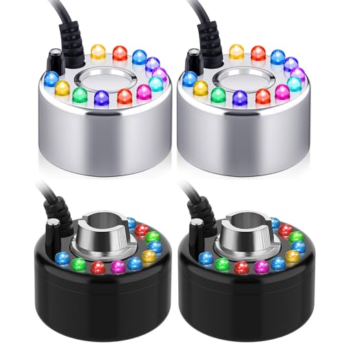 Yaomiao 4 Piece Halloween Mist Maker Fogger, Black and Silver | Small Ultrasonic Fog Machine, with 12 LED Lights, for Pond Fountain Water Garden, Mister Air Humidifier - color: Black and Silver