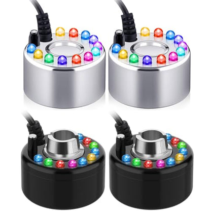 Yaomiao 4 Piece Halloween Mist Maker Fogger, Black and Silver | Small Ultrasonic Fog Machine, with 12 LED Lights, for Pond Fountain Water Garden, Mister Air Humidifier - color: Black and Silver