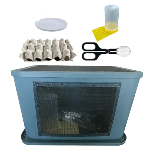 Large Ventilated Cricket Keeper Container with Water Feeder, Feeding Dish, Feeding Clamp and Egg Carton Hides